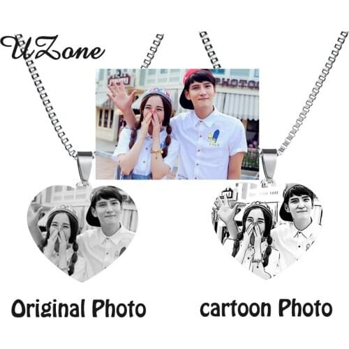 UZone Stainless Steel Custom Name Necklace Personalized Cartoon Photo Pendant Necklace For Women Keepsake