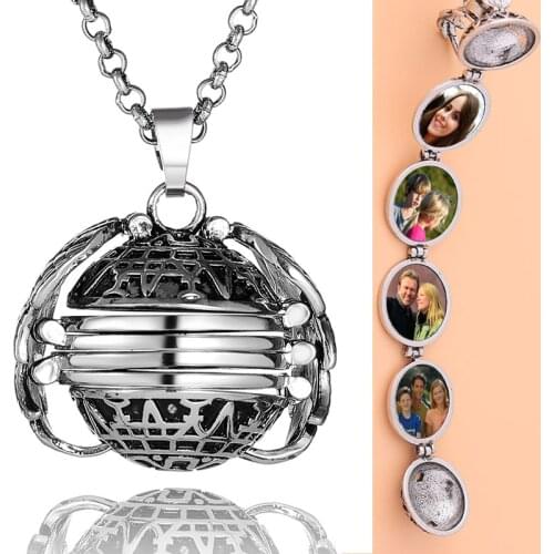 DIY Flash Memory Photo Pendant Jewelry Antique Metal Four-Color Angel Wings Locket Necklace Fashion Women Romantic Accessories