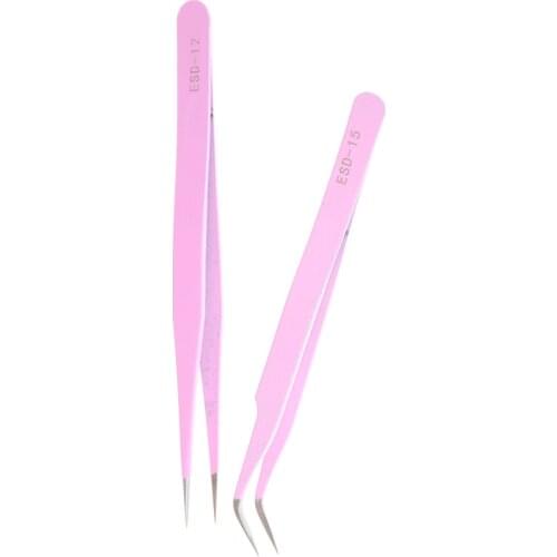 Professional Eye Lashes Tweezers Fashion Pink Stainless Steel Mink Eyelash Extension Straight Or Bend Optional Tweezers