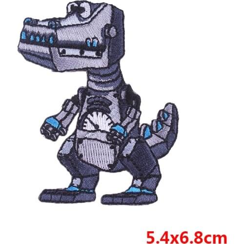Pulaqi Fashion Robot Iron-on Patches Mechanical Dinosaur Shark Embroidered Sewing Applique For Clothes Apparel DIY Accessories H