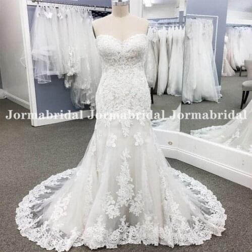 Plus Size Mermaid Wedding Dress Sweetheart Lace Appliques With Soft Tulle Princess White Wedding Party Gowns Robe Mariée 2021
