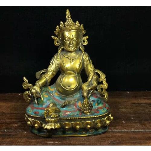 Rare Old Tibet Cloisonne pure copper Tibetan Buddha God of Wealth-the companys business is booming statue
