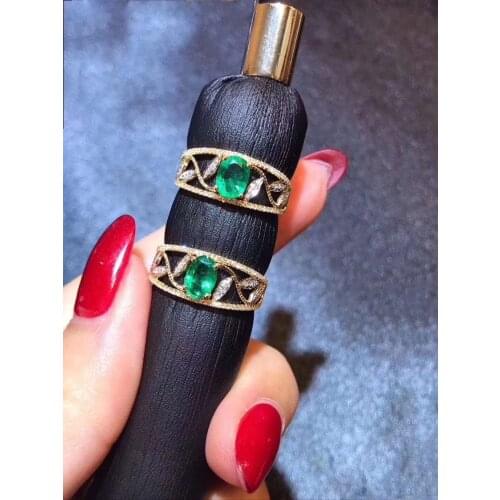 Retro luxurious Hollow wide leaf Natural gem stone Ring Natural green emerald ring S925 silver womens girl party gift Jewelry