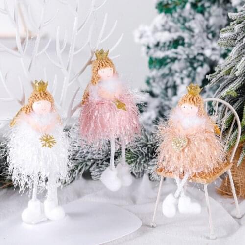 Christmas Pink Angel With Crown Plush Doll Ornaments Xmas Gift Elf Tree Hanging Pendant Kids Toy New Year Home Decoration 2021