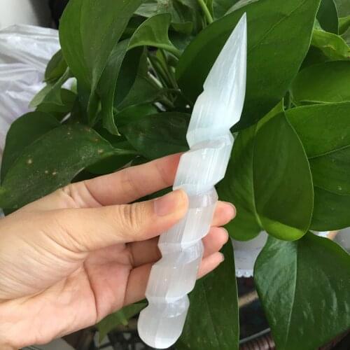 Selenite Crystal Wand Healing Massage Spiral Polished Log Stick Gypsum Cleanse