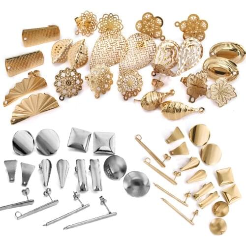10 Pieces Of DIY Stainless Steel Gold And Silver Earring Ear Clips Geometric Round Flower Earring Base Jewelry Making Accessorie