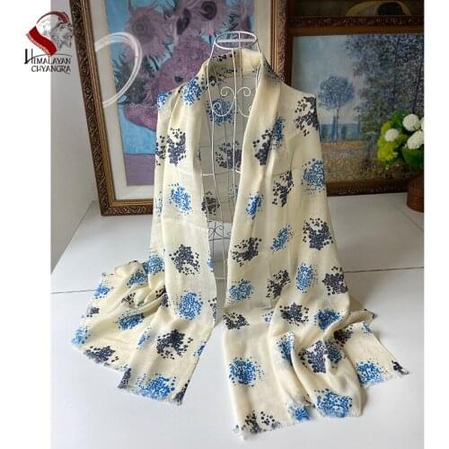 Nepalese Hand Printed 100% Marino wool scarf shalw Thin and ULTRA SOFT WARM SMALL & BIG SIZE FACTORY PRICE WHITE & BLUE