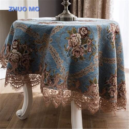European style Tablecloth With Lace Luxury jacquard for Wedding Birthday Party Round Table Cover Desk Cloth for home decor