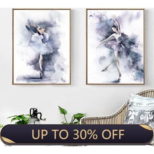 Modern Watercolor Ballet Dance Poster Canvas Printings Wall Art Paintings Pictures for Kids Bedroom Home Decorations
