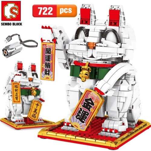 SEMBO New Creator USB Electric Wealth Lucky Cat Model Building Blocks City Creative DIY Electric Animal Bricks Toys For Children