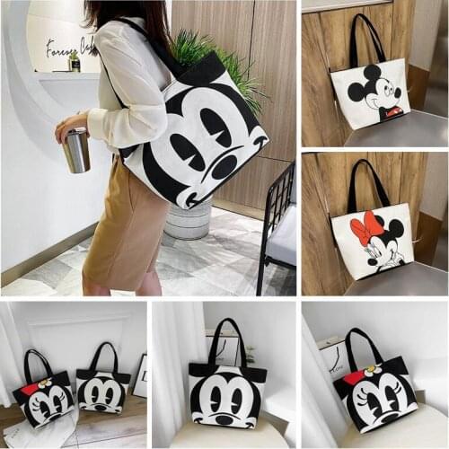 Disney Mickey Mouse Minnie Women Canvas Shoulder Bag Fashion Casual Lady Girl Handbag Large Capacity Female Shopping Bag gift