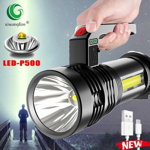 Super Bright Portable Portable Lamp Strong Light P500LED Lamp + COB Side Light Floodlight USB Rechargeable Outdoor Searchlight