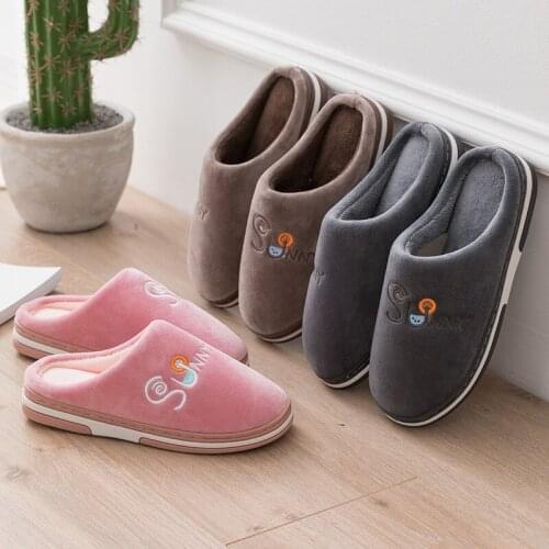 TZLDN womens winter indoor thermal flat shoes plush sunny cotton slippers home bedroom household cotton soft soled slippers