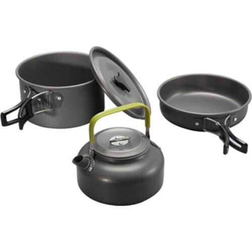3pcs/set Of Outdoor Cookware Ultra Light Aluminum Alloy Camping Cookware Tableware Outdoor Teapot Picnic Tableware