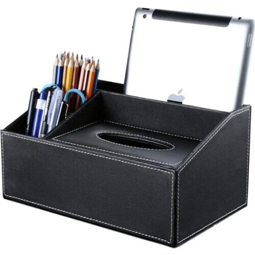 XRHYY Trapezoid Multi-Functional Leatherette Desk Organizer Box /Tissue Cover Holder&TV Remote Control/Pen Pencil/ Caddy Holder