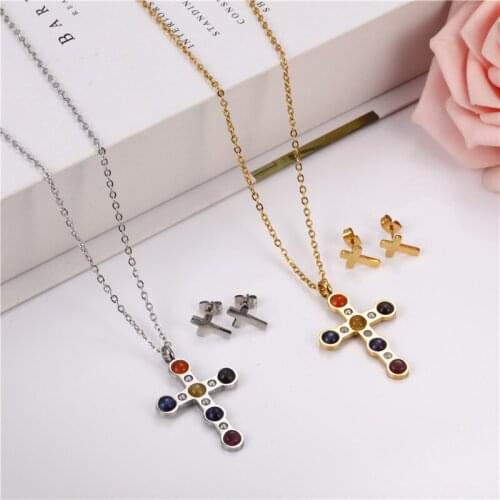 OUFEI Stainless Steel Jewelry Woman Cross Necklace Earring Set Fashion Jewelry Sets Women Accessories Free Shipping