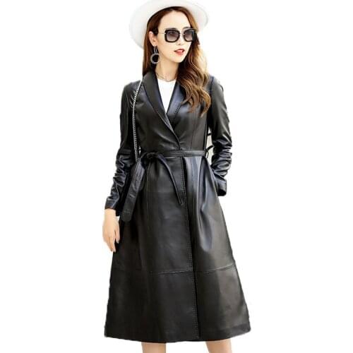 Long Sheepskin Coat Real Genuine Leather Jacket Women Windbreaker Slim Elegant Leather Jackets 2020 Jas Dames