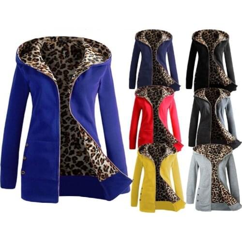 Women Jacket Thicker Hooded Sweatshirt Leopard Zipper Coat Women Plus Velvet Overcoat Outwear Womens Autumn Jacket
