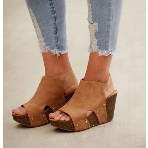 Women Sandals Fish Mouth Platform High Heels Wedge Sandals Summer Shoes Flat Bottom Sandals Slip-On Slope Sandals