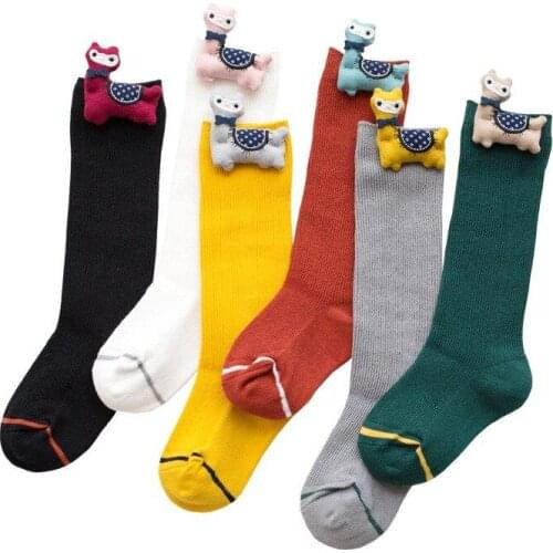 Autumn Baby Girls Long Socks Fashion Cartoon Children Knee High Sock Cotton Candy Color Stripe Leg Warmers Kids Girl Socks 1-8Y