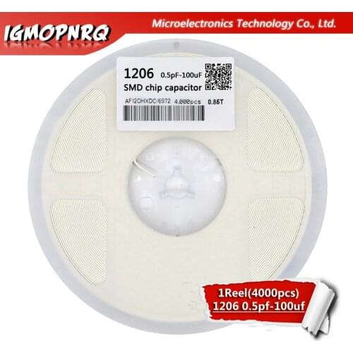 1reel 4000pcs 1206 50V SMD Thick Film IGMOPNRQ Chip Multilayer Ceramic Capacitor 0.5pF-22uF 10NF 100NF 1UF 2.2UF 4.7UF 10UF