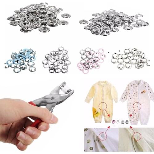200pcs 9.5mm Press Button Studs Popper Fastener Setter Tool Craft + Pliers New hand too set
