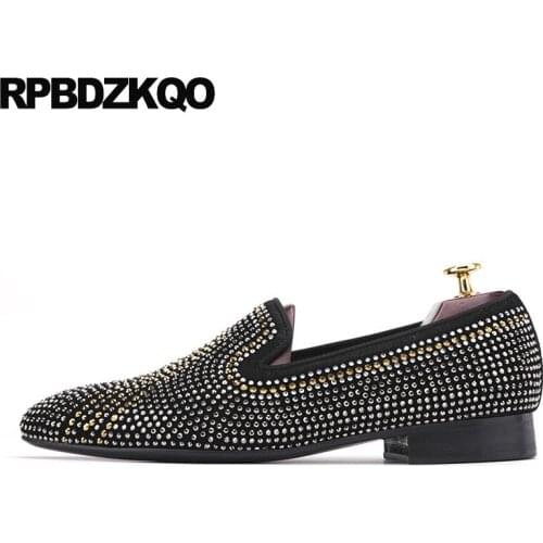 47 Plus Size European Runway Slip On 46 Loafers Real Leather British Casual Shoes Party High Quality Brand Prom Black Rhinestone