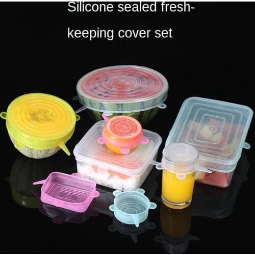 6 Pcs Reusable Food Packaging Cover Silicon Food Fresh-Keep Sealing Cap Vacuum Stretch Silicone Lids Kitchen Silicone Cover