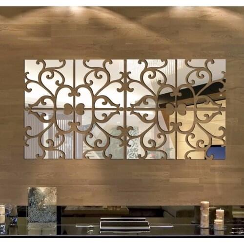 3D Mirror Square Hollow Vine Wall Sticker Acrylic Home Decoration Living Room Porch Kitchen Diy Wall Decor Peel & Stick Mural