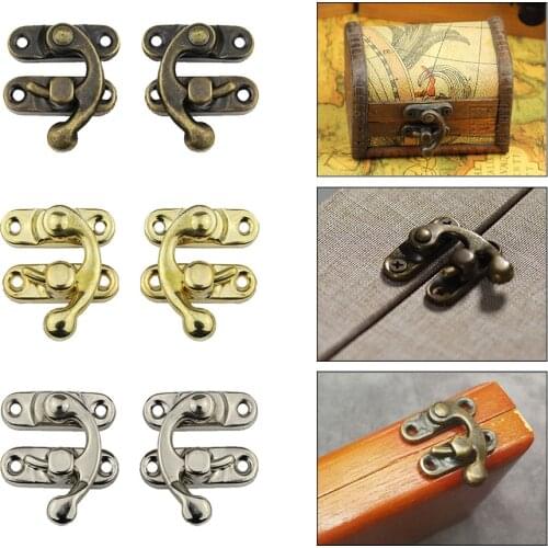 Antique Bronze Iron Padlock Decorative Vintage Hasp Hook Lock For Furniture Jewelry Box Wooden Box Suitcase Cabinet Hinge+Screws