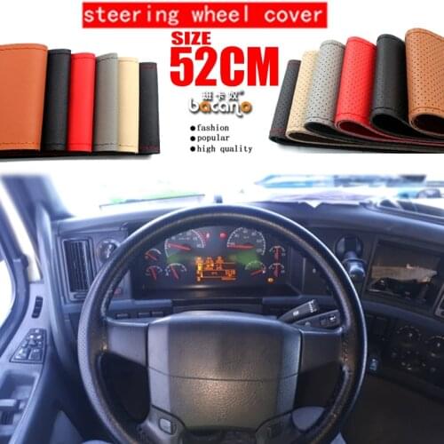 Free Shipping 52CM Car Truck Steering Wheel Cover Truck Bus DIY Handmade Genuine Leather Steering Wheel Cover