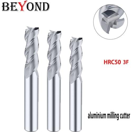 BEYOND Aluminum 3-Edge Tungsten Steel Milling Cutters Alloy Carbide CNC Machine Woodworking Lathe Tools HRC50
