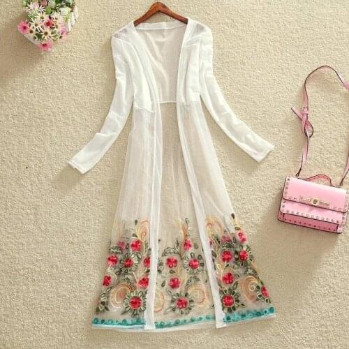 Casaco Feminino Plus Size Medium Long Coats Embroidery Broken Flowers Open Stitch 2019 New Women Summer Wild Joker Thin Shawl