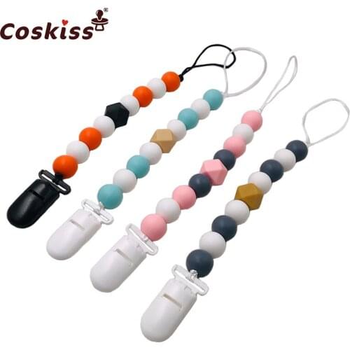 Baby Teether Pacifier Chain Organic Teether Natural Teething Grasping Toy Silicone Beads Toddler Teether Newborn DIY Baby Gift