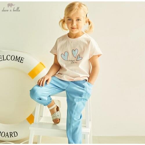 DKY17741-1 dave bella summer 5Y-13Y kids girls clothes children cartoon embroidery T-shirt girls high quality fashion tees