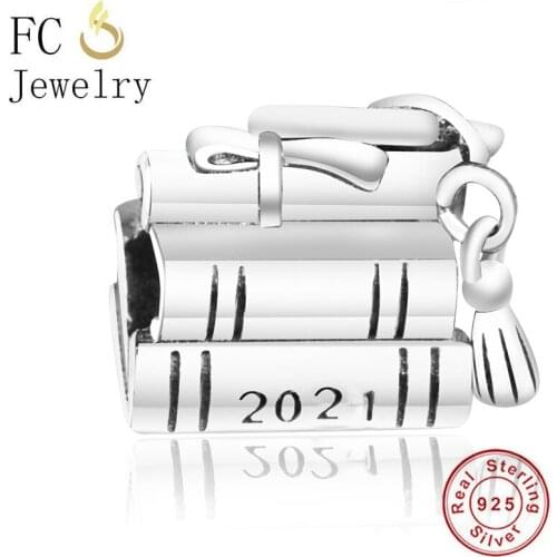 FC Jewelry Fit Original Brand Charm Bracelet 925 Sterling Silver Scroll Book Graduation Beads For Making School Berloque 2021