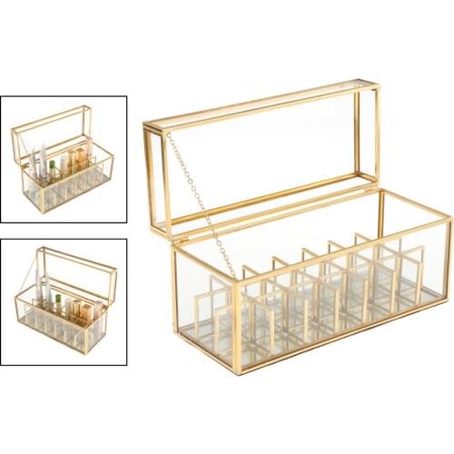 Vanity Lipstick Holder Transparent Glass Makeup Jewelry Box Organizer with