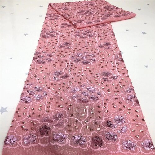 Green French Tulle Lace Fabric High Quality African Lace Fabric Heavy Sequins Nigerian Mesh Laces For Wedding Sew 2020 pink