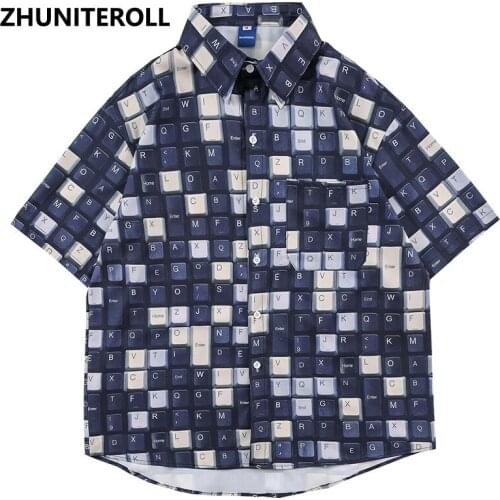 Summer Hawaiian Blouse Hip Hop Streetwear Keyboard Pattern Print Short Sleeve Vintage Shirts Fashion Casual Harajuku Men Tops