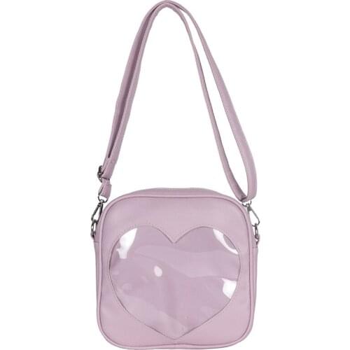 Cute Crossbag Girls Messenger PU Transparent Heart Small Anime Lolita Bag Ita Bag Women Shoulder Mobile Phone Wallet Handbag