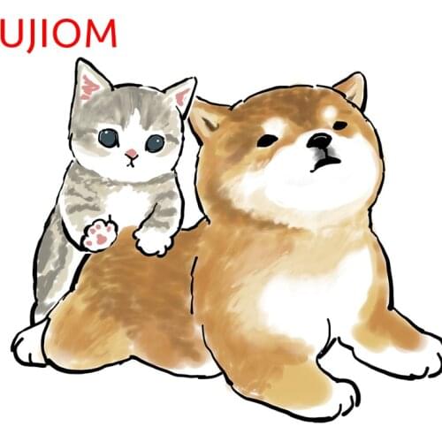 UJIOM Sticker Mofu Sand Cat and Corgi Lovely Animals Vinyl Wall Art Decal Home Decoration Kids Bedroom Wall Wallstickers Decor