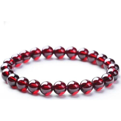 Genuine Wine Red Natural Garnet Bracelets Women Lady Stretch Clear Beads Round Crystal Bead Bracelet 9mm AAAAA