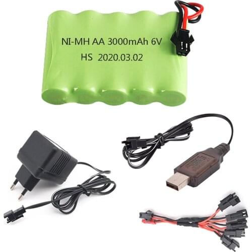 6V 3000mah AA NIMH Battery with Charger cable For Rc toy Car Boat tank Robot Truck parts Gun toy Electric safety structures 6V