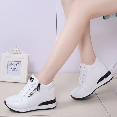 New 2020 Autumn Black White Hidden Wedge Heels Casual Shoes Spring Womens Elevator High-heels Boots Women Sneakers 6cm Heels