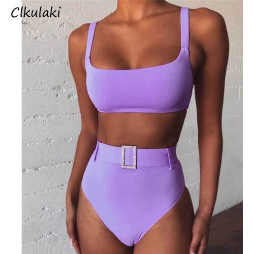 New High Waist Bikini Set 2021 muje Swimsuit Womens High Leg Bathing Suits Swim Beachwear Summer Female Solid Bikinis Swimwear