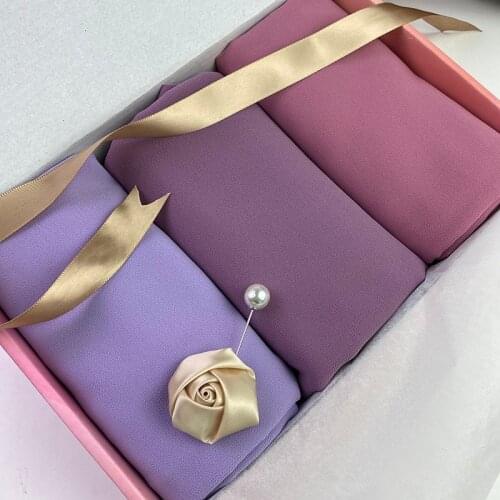 New Elegant Women Bubble Chiffon Hijab Scarf Femme Musulman Soft Plain Headscarf Islamic Shawls and Wraps Hijab Gift Box