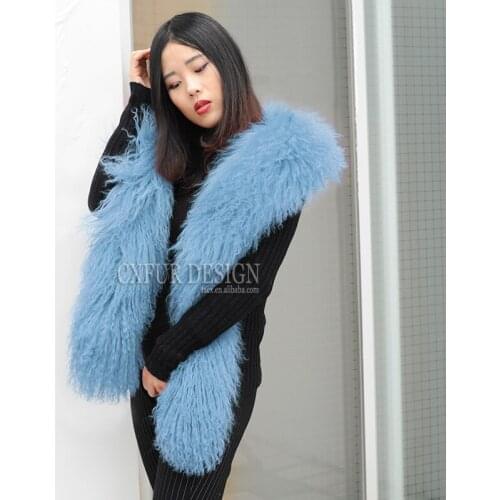 CX-S-108P Custom Mongolian Lamb Fur Scarf Handmade Winter Ladies' Fur Scarves