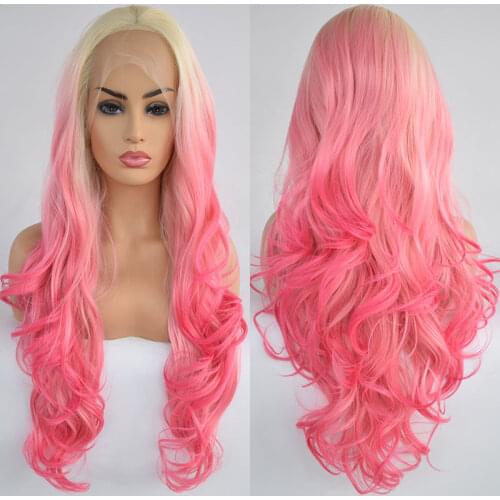 Bombshell White Roots Ombre Green Natural Wave Synthetic Lace Front Wig Heat Resistant Fiber Hair Side Parting For Women Wigs