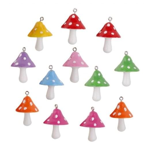 10pcs Resin Mushroom Charm DIY Pendant for Bracelet Necklace Earrings Keychain Craft Jewelry Making