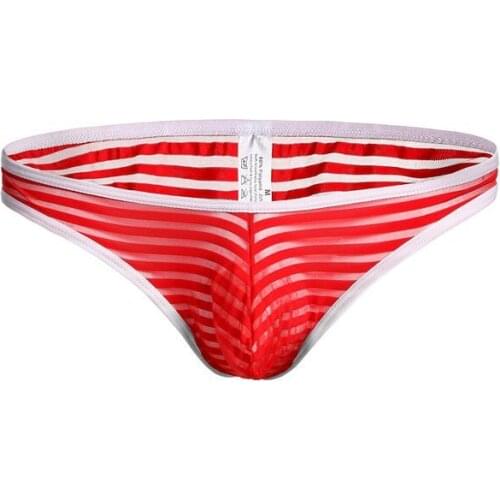 Striped Mesh Briefs Sexy Sheath Underwear Mens Pouch Penis Transparent Gauze Bikini Mens Sexy Underwear Mesh Summer Briefs